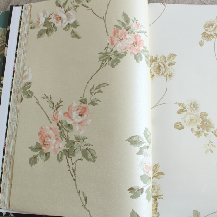 美国进口现货纯纸美式田园花墙纸