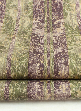 美国进口纯纸壁纸美式乡村绿色紫色大马士革欧式电视沙发背景墙纸