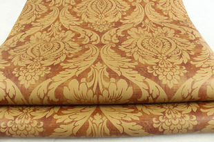 美国进口WQ纯纸壁纸美式乡村复古暗红色欧式大马士电视革背景墙纸