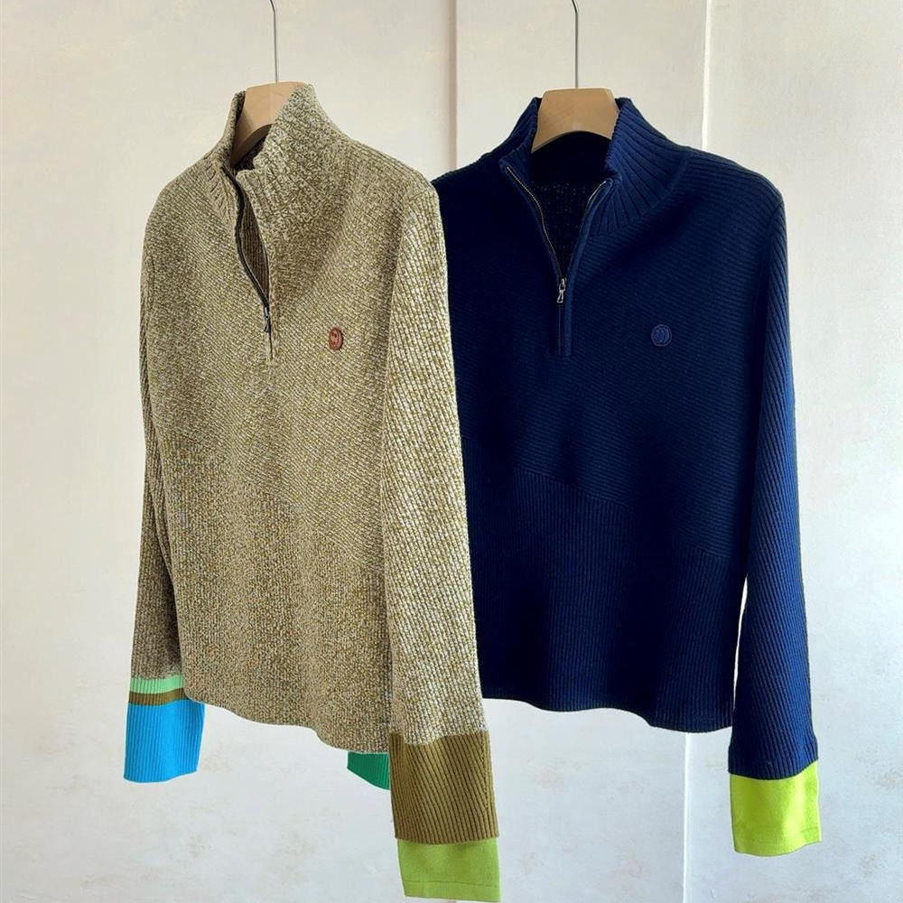 WTHEONE柜上2000+设计感绵羊毛拉链高领针织衫撞色长袖上衣2025秋