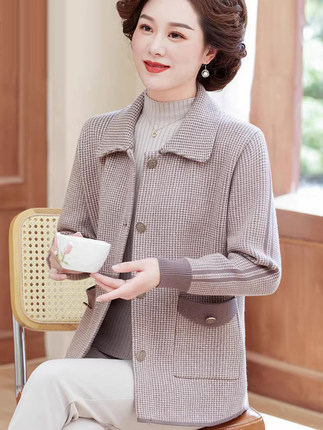 妈妈秋装外套时尚中年妇女针织开衫中老年女装春秋洋气毛衣上衣服