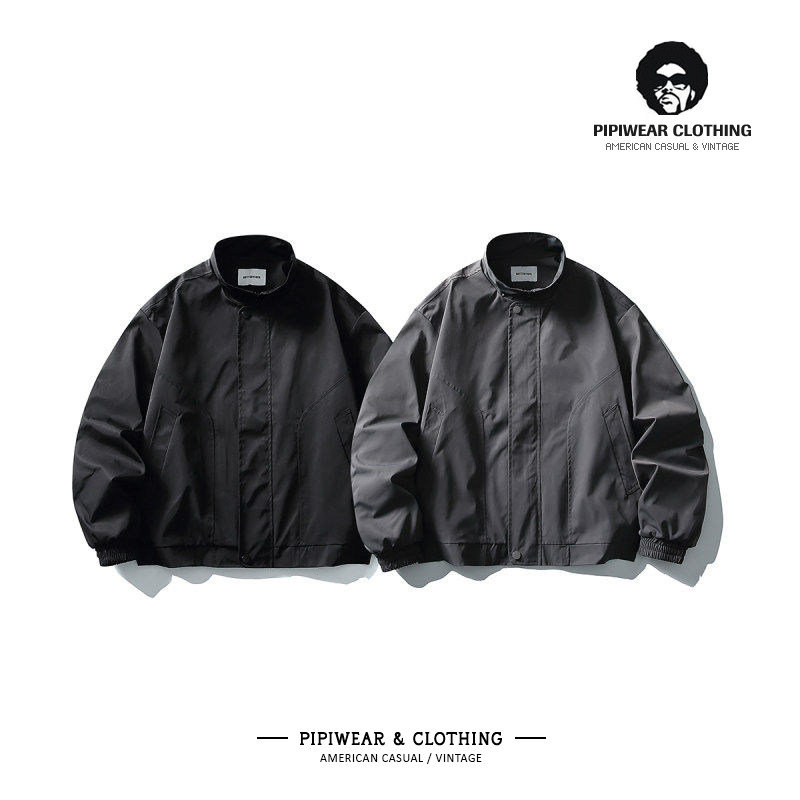 日系男装春天青年男潮帅气时髦上衣春季弧形分割立领质感夹克外套