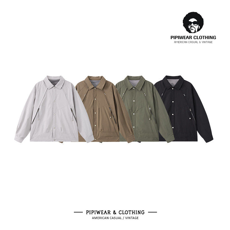 春季工装极简风翻领双面穿外套男设计感小众宽松百搭春天教练夹克