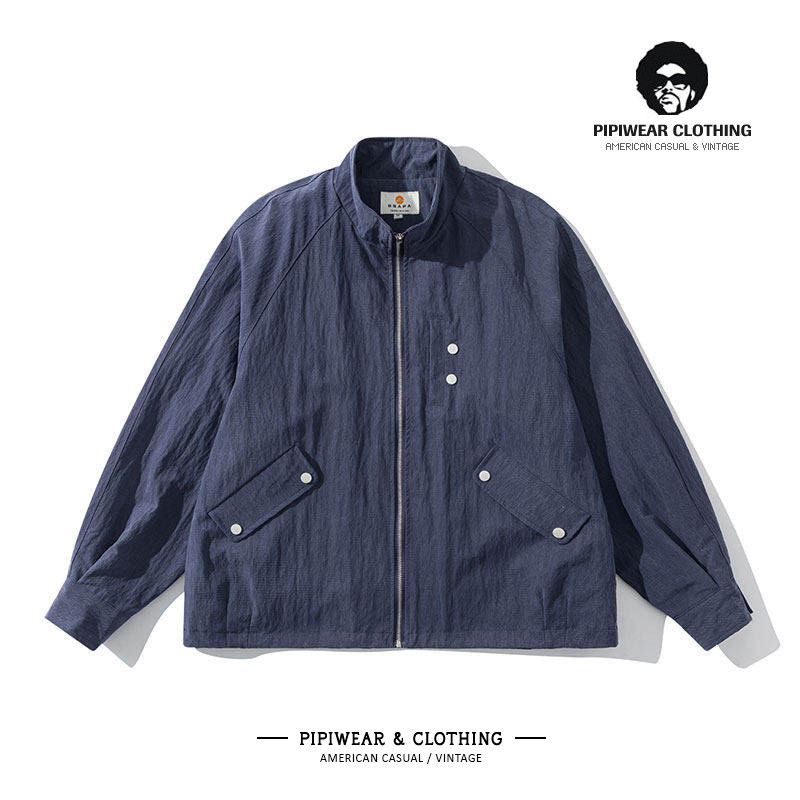 2026新款春天日系复古水洗立领廓形夹克男士潮牌春季休闲百搭外套