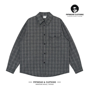 2025秋季美式经典格子衬衫男复古美拉德工装衬衣秋天休闲长袖寸衫