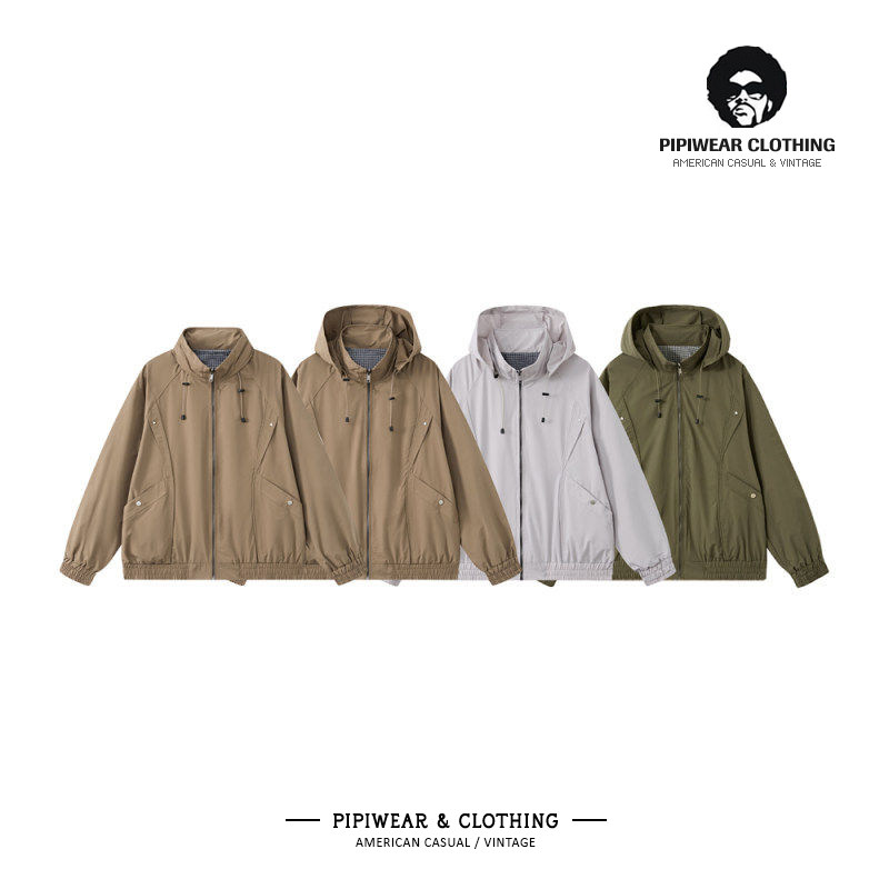 春天美式复古连帽可隐藏双面穿男士夹克2026新款春季机能工装外套