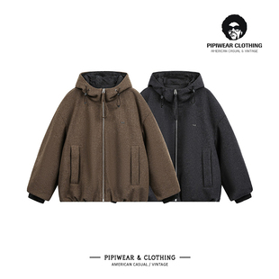 冬天潮牌90白鸭绒连帽保暖厚实男士羽绒服冬季巴恩风呢料抗寒外套