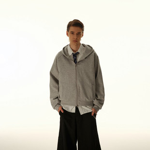 秋天原创美式重磅小版型连帽男士开衫卫衣秋季百搭休闲帽衫短外套