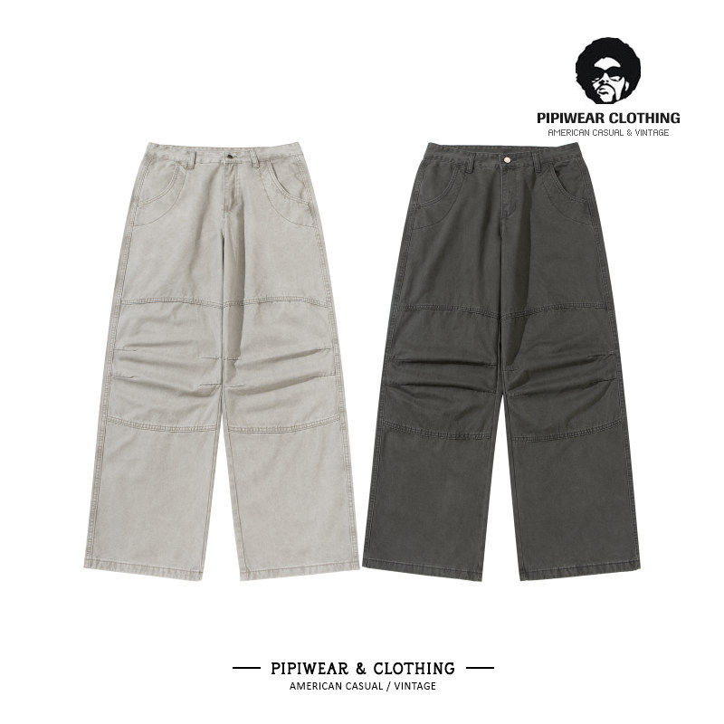 伞兵男裤复古重工水洗工装裤子男青少年休闲裤缉明线收褶阔腿长裤,男装,休闲裤,淘宝优惠券,粉丝福利购,淘宝优惠卷