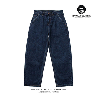 2025复古高级感男裤深蓝色水洗牛仔裤直筒阔腿长裤宽松百搭休闲裤