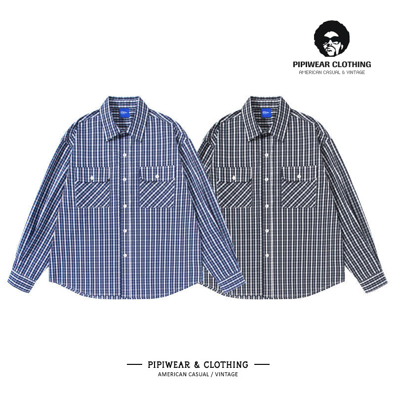 春季工装双口袋格子衬衫男高级感痞帅学院风休闲衬衣春天百搭寸衫,男装,衬衫,淘宝优惠券,粉丝福利购,淘宝优惠卷