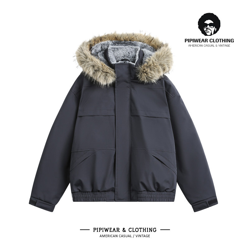 冬天户外防泼水毛领连帽派克羽绒服男士冬季短款工装抗寒保暖外套