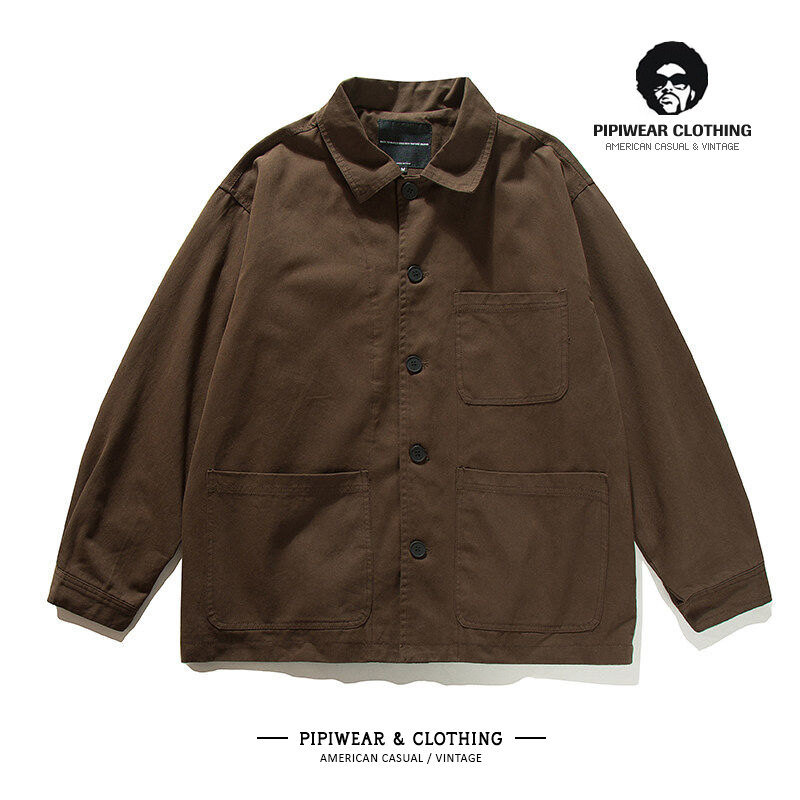 秋季男士休闲夹克外套高级感日系复古纯棉水洗多口袋秋天工装上衣,男装,夹克,淘宝优惠券,粉丝福利购,淘宝优惠卷