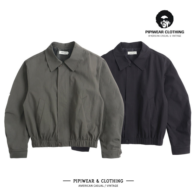 新款2026春季美式复古短款工装翻领夹克上衣男士春天宽松休闲外套