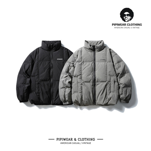 冬天日系户外绗线立领羽绒服男青少年冬季抗寒保暖宽松面包服外套