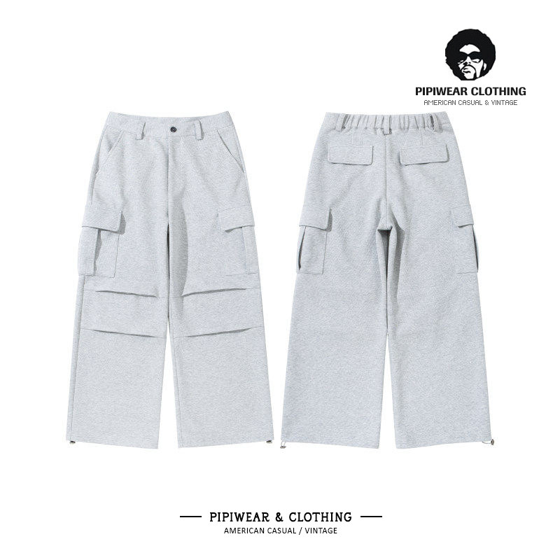 浅灰色卫裤多口袋工装裤子男青少年双褶设计感男裤运动休闲裤长裤,男装,休闲裤,淘宝优惠券,粉丝福利购,淘宝优惠卷