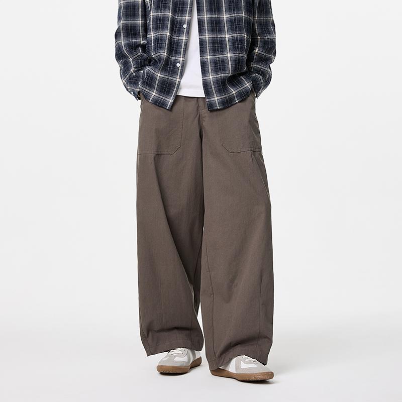 复古国潮直筒阔腿高腰松紧长裤男
