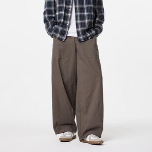 2025复古国潮宽松休闲裤阔腿高腰松紧长裤高街直筒男裤百搭裤子男