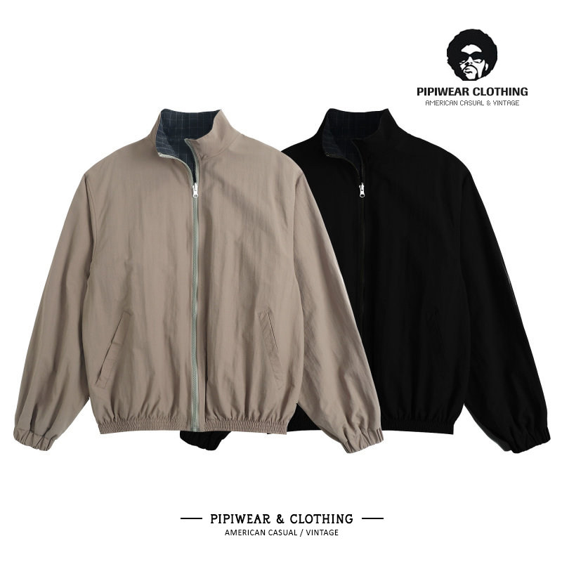 2026春天新款潮牌日系复古立领双面穿夹克男春季宽松防风上衣外套