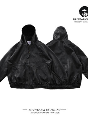 连帽PU皮夹克男士防风机车服外套