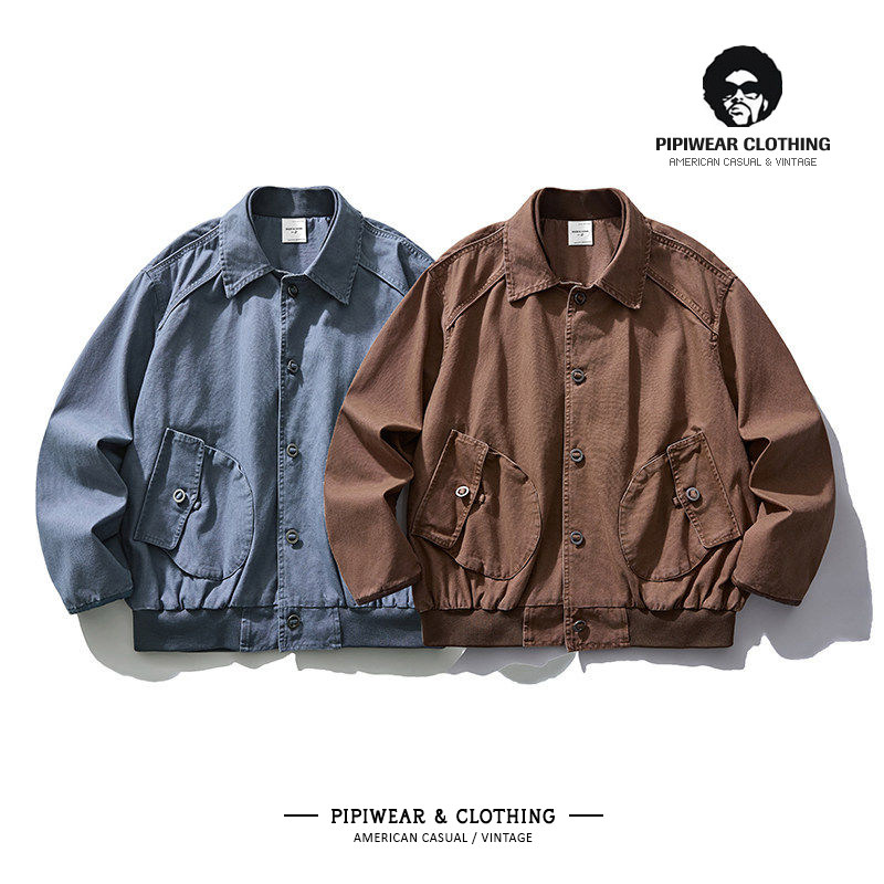 日系复古做旧立体口袋男士春季薄款夹克宽松休闲春天帆布工装外套