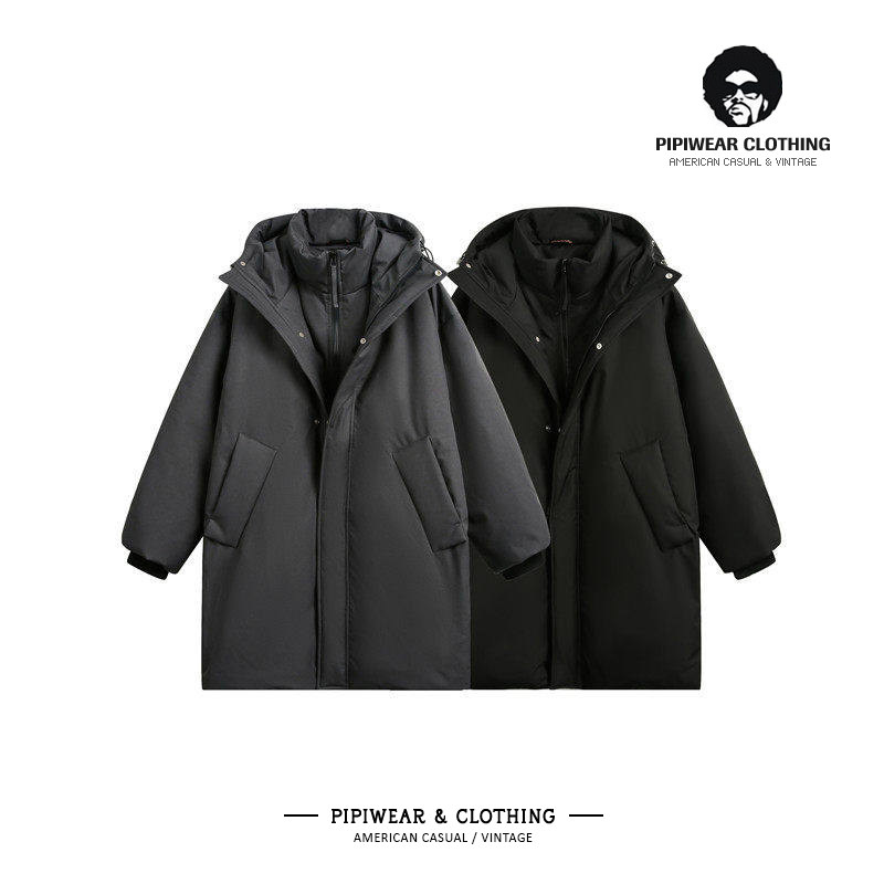 冬天高级感假两件连帽长款羽绒服男冬季通勤宽松百搭抗寒保暖外套