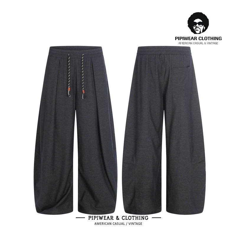 美式简约抽绳高级感男裤通勤百搭直筒阔腿长裤垂坠运动休闲裤子男,男装,休闲裤,淘宝优惠券,粉丝福利购,淘宝优惠卷