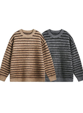 SEVENNOS-慵懒宽松马海毛条纹毛衣-M3068