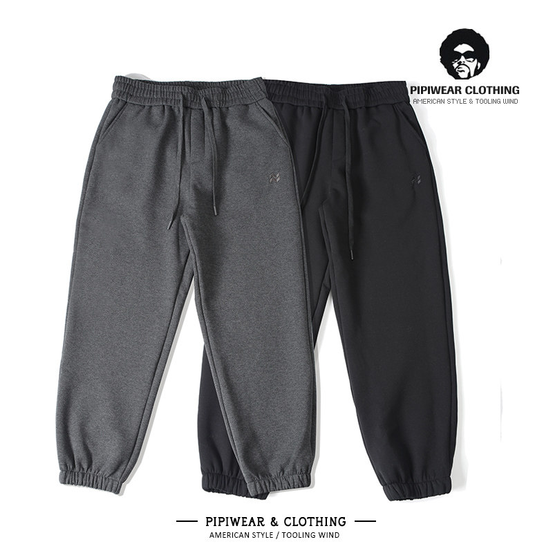 冬天加绒加厚休闲裤2025新款男裤刺绣长裤子男冬季束脚运动卫裤潮