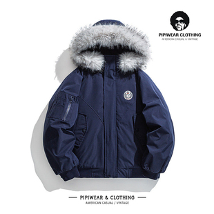 派克服大毛领连帽冬天男外套棉衣加厚保暖棉袄冬季情侣百搭棉服潮