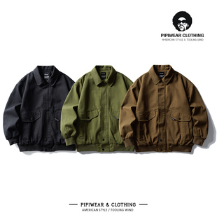 高级感秋季日系咖色工装短款夹克男2025新款潮牌宽松秋天外套男款