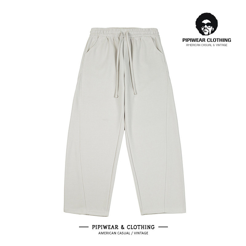 纯色重磅休闲裤2025新款男裤阔腿弯刀长裤运动卫裤拼接百搭裤子男