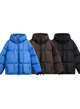 SEVENNOS 蓝色连帽高充绒基础款羽绒服  9689-