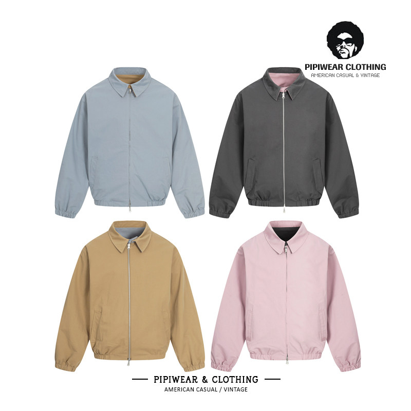 潮牌春天极简风双面穿拼色哈灵顿翻领夹克通勤百搭休闲春季外套男