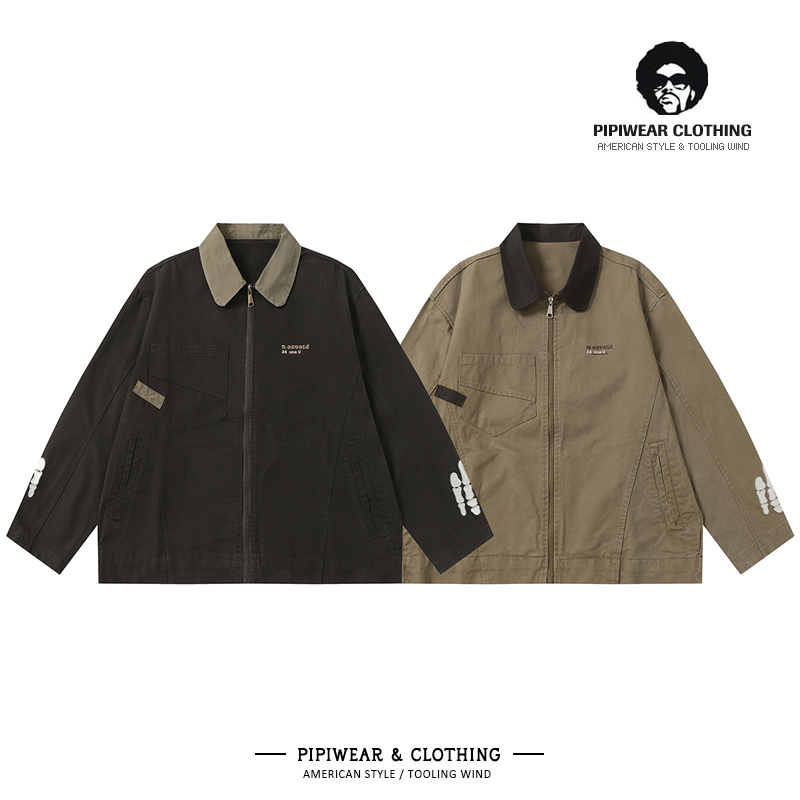 拼色翻领刺绣工装夹克男休闲外套