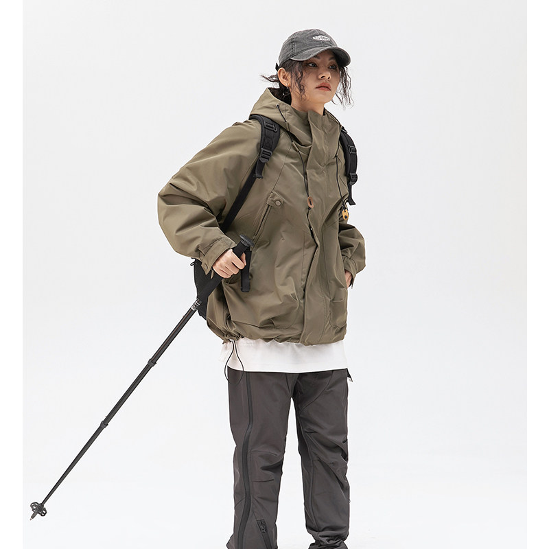 春季上衣春天外套日系复古户外大口袋宽松简约冲锋衣美式猎装夹克