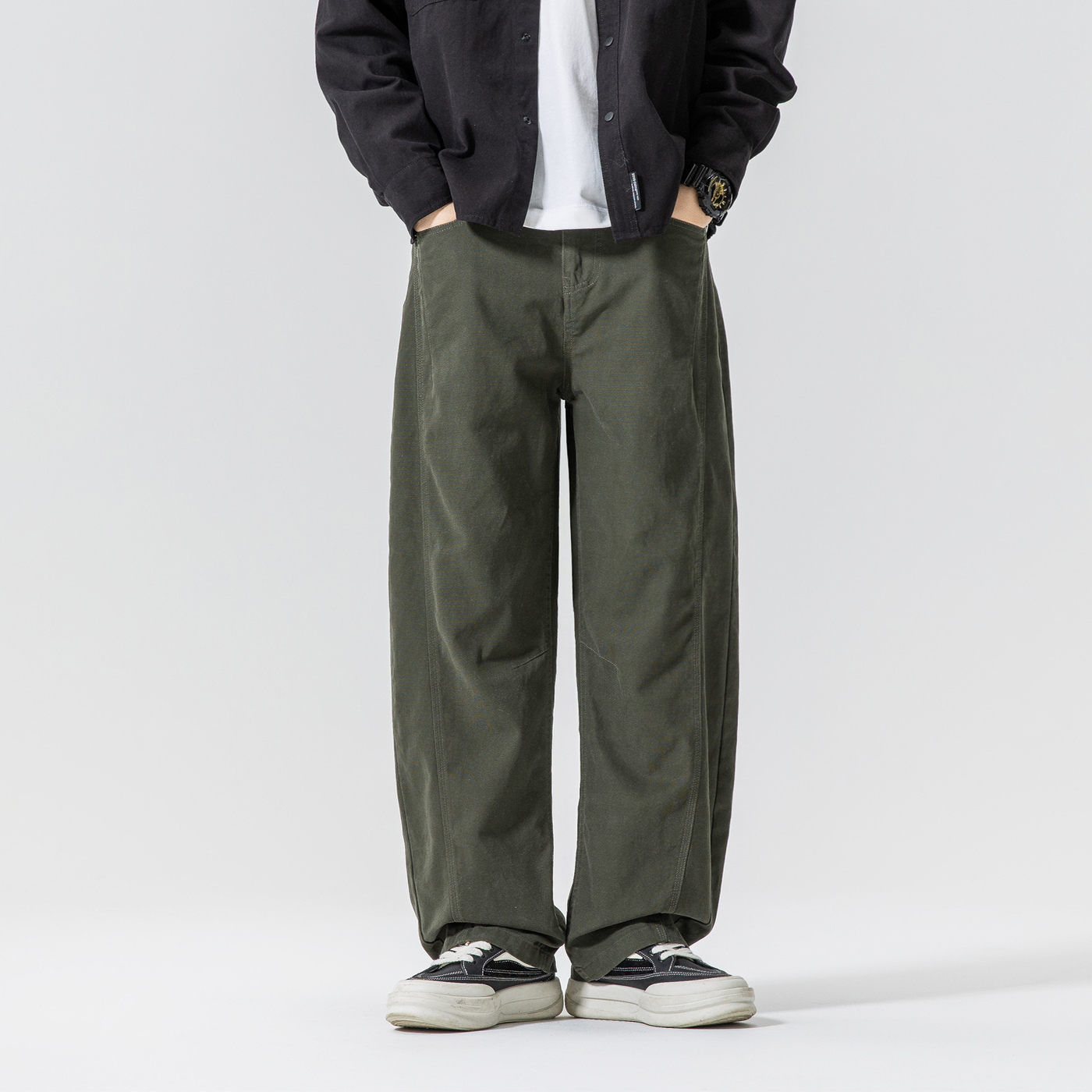 阔腿显瘦弯刀裤伐木工装直筒长裤