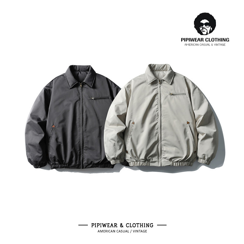 美式廓形教练夹克冬季羽绒服男高级感工装翻领冬天保暖抗寒外套潮