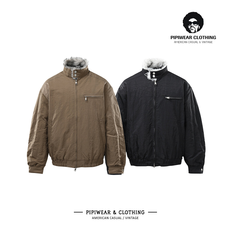 水洗座山雕拼毛加厚保暖挺阔有型