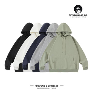 重磅420g绿色卫衣男款连帽抽绳休闲套头衫秋天新款高中生百搭上衣