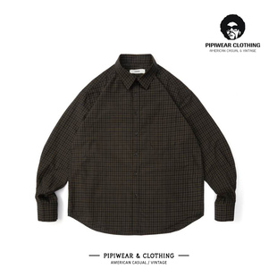 潮牌新款秋季黑色格子长袖衬衫男士潮流时尚百搭衬衣秋天纯棉寸衫