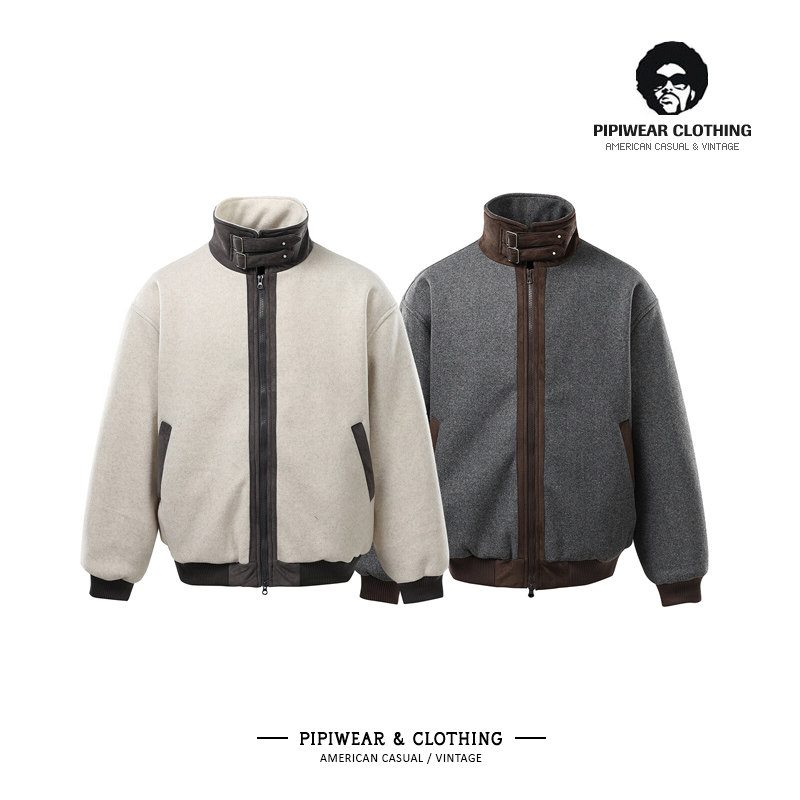 潮复古男士冬季外套2025新款夹克棉衣飞行员立领棉服冬天呢料棉袄