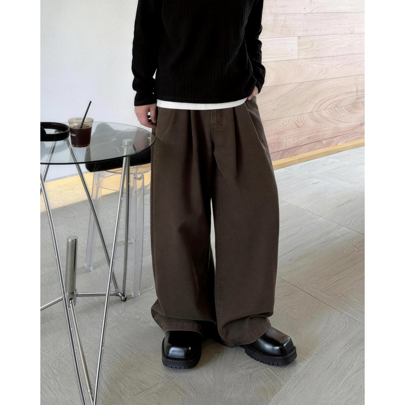 水洗褶皱男裤美拉德拖地休闲裤