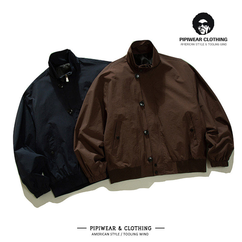 春天户外复古防风立领咖色工装日系男装春款外套夹克短款宽松衣服