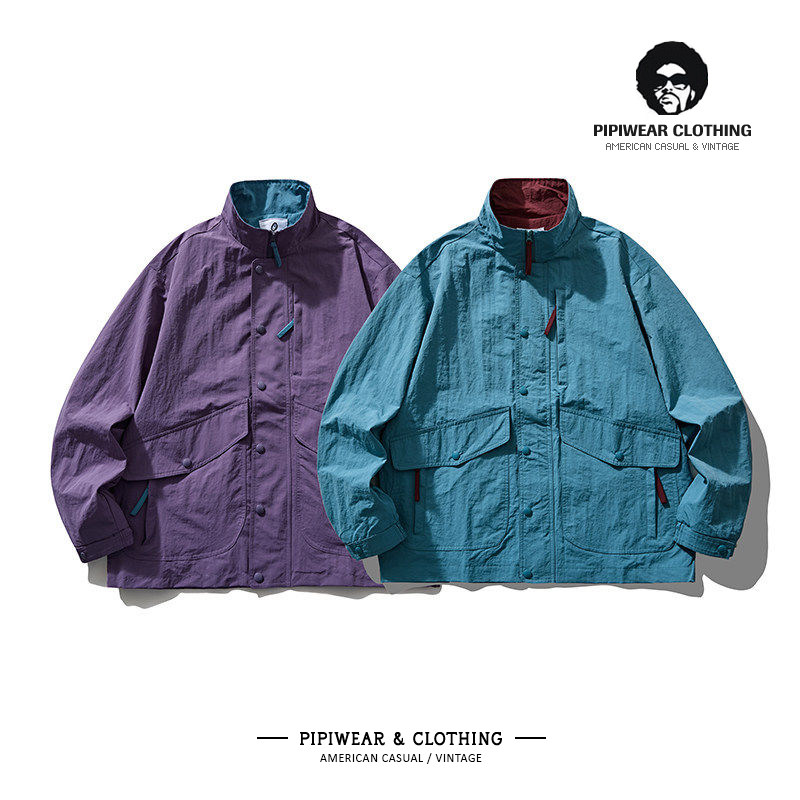 2026春天新款山系户外风多口袋工装立领外套撞色内衬春季男士夹克