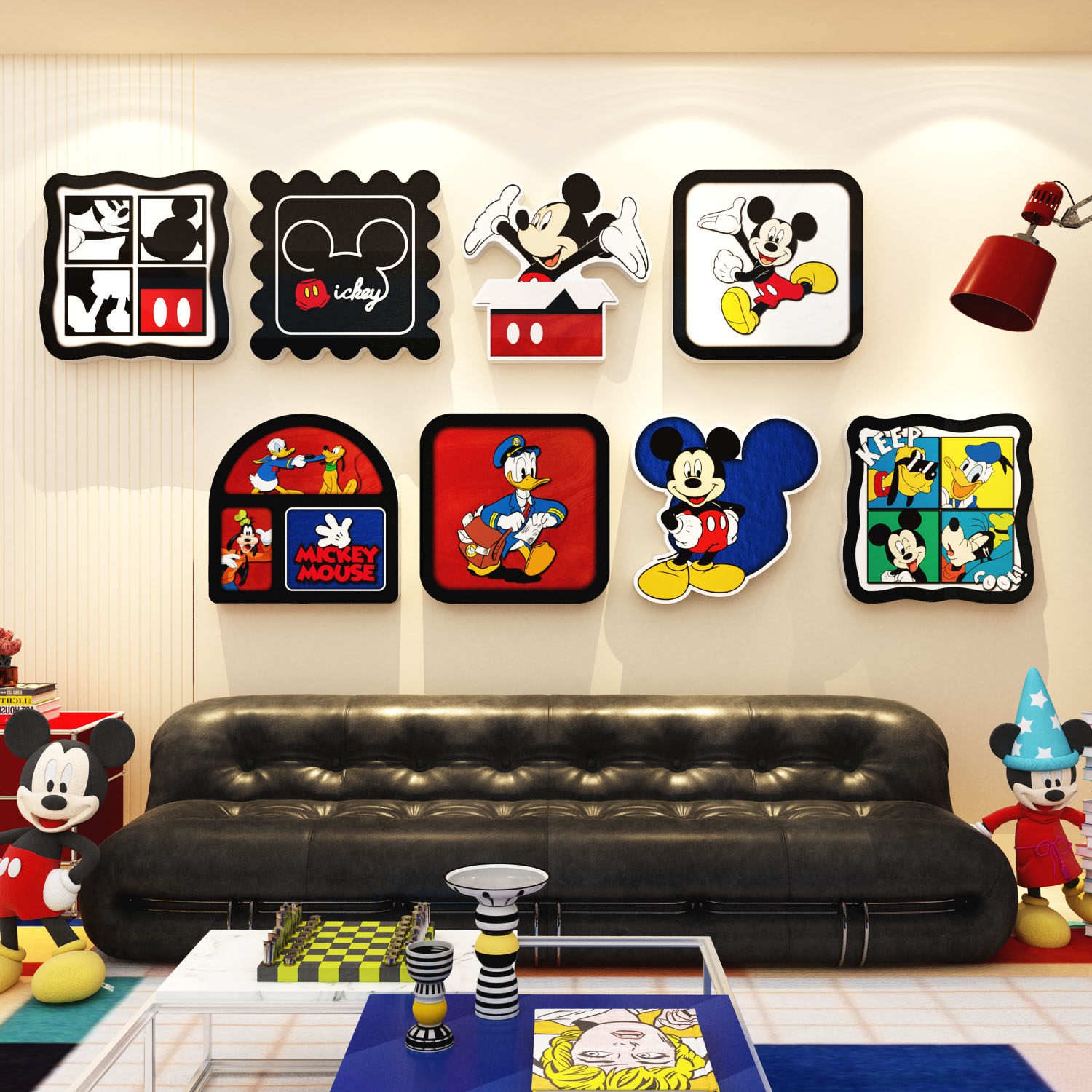 米奇入户电梯门装饰氛围创意电视机背景墙面贴纸卡通客厅沙发挂画