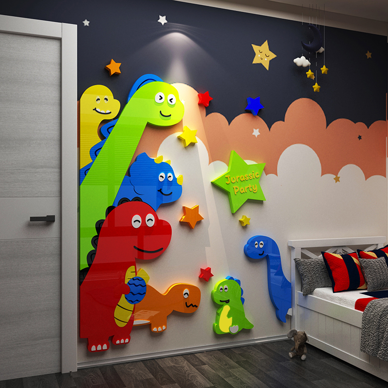 房间布置门上恐龙3d立体墙面贴纸