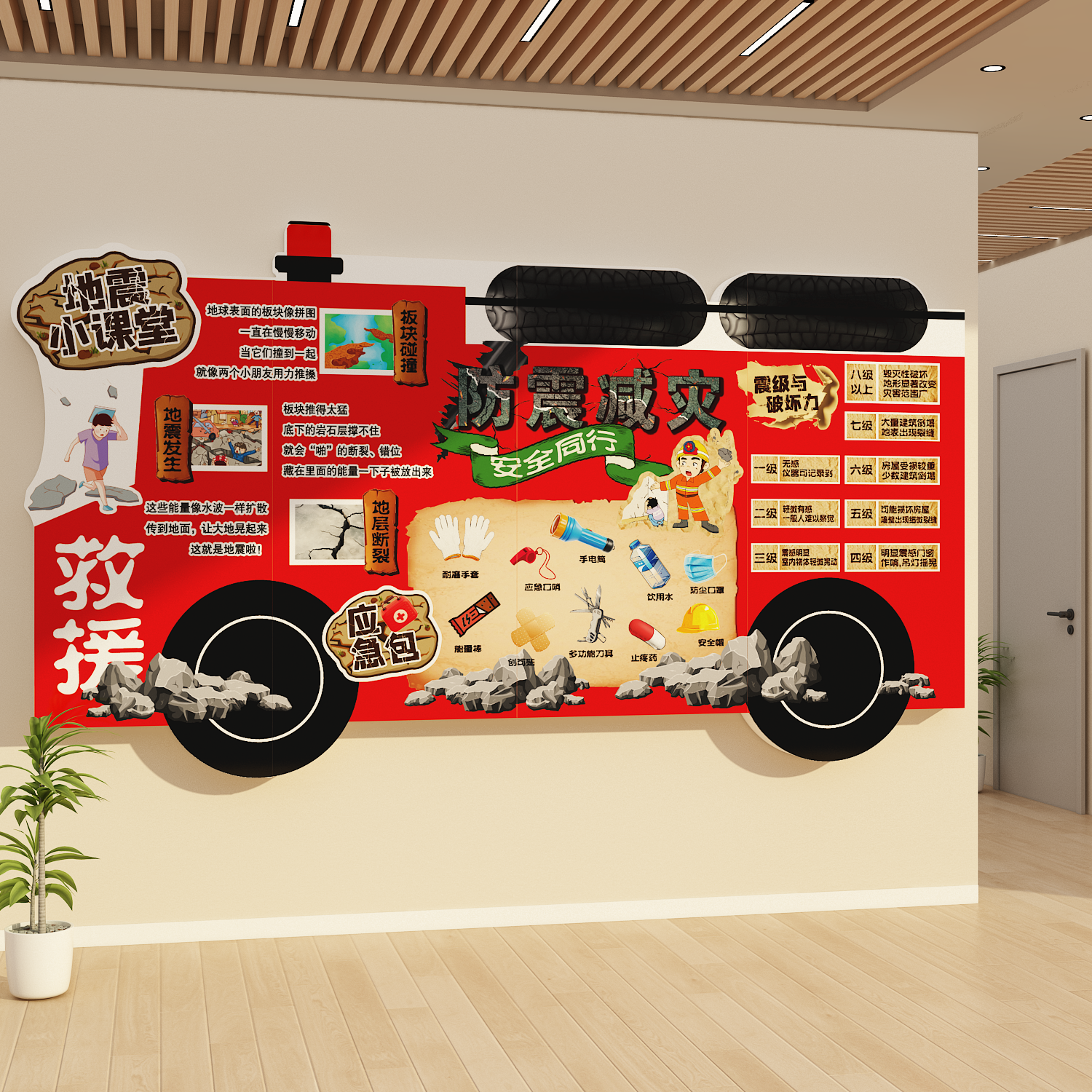 地震安全教育墙贴面幼儿园环