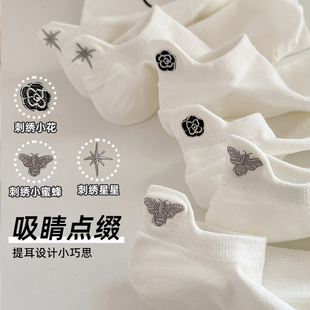 白色袜子女短袜纯棉夏季 ins潮百搭日系可爱刺绣浅口船袜 薄款 韩版