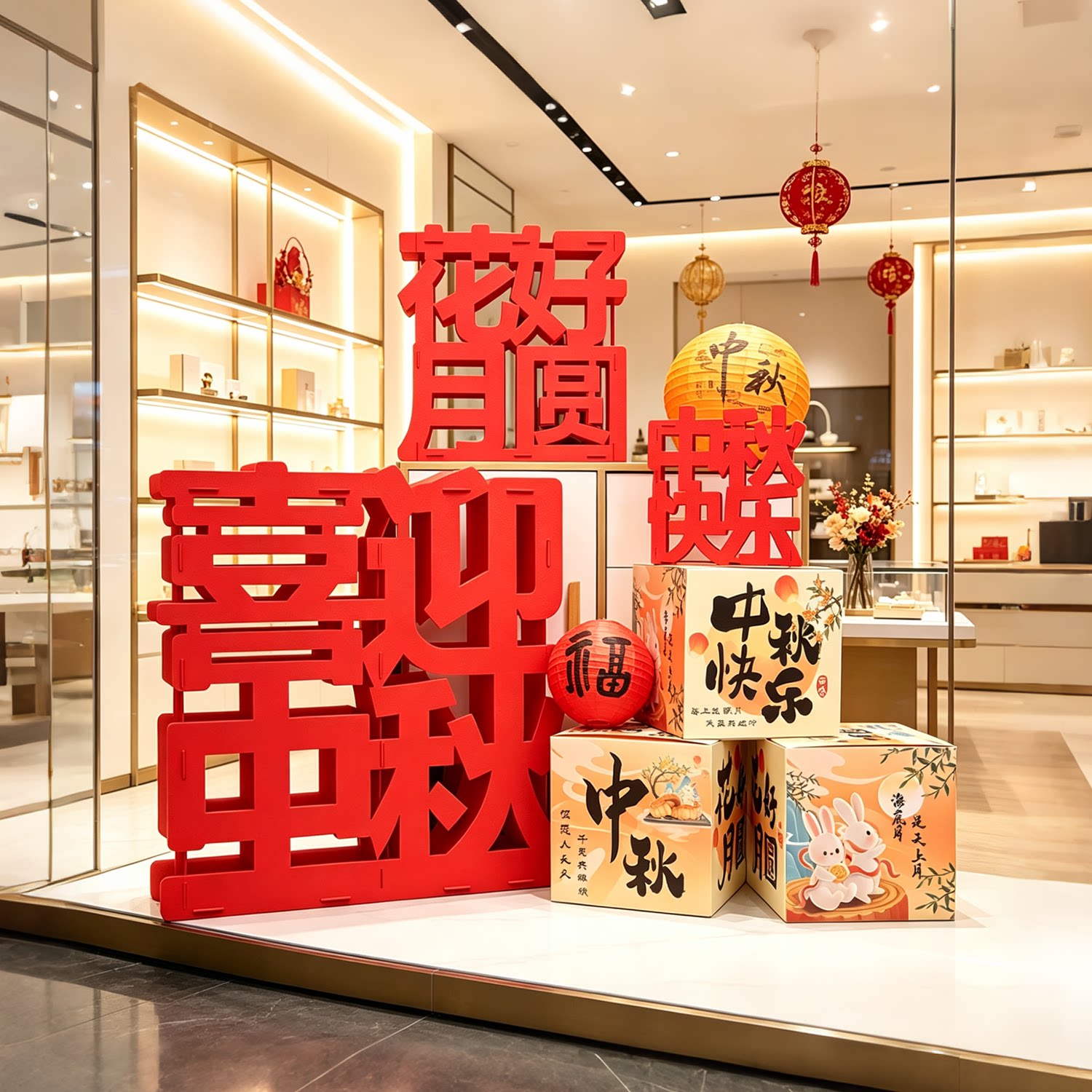 中秋节场景布置套餐商场门店中秋节主题氛围布置礼盒堆头摆件用品